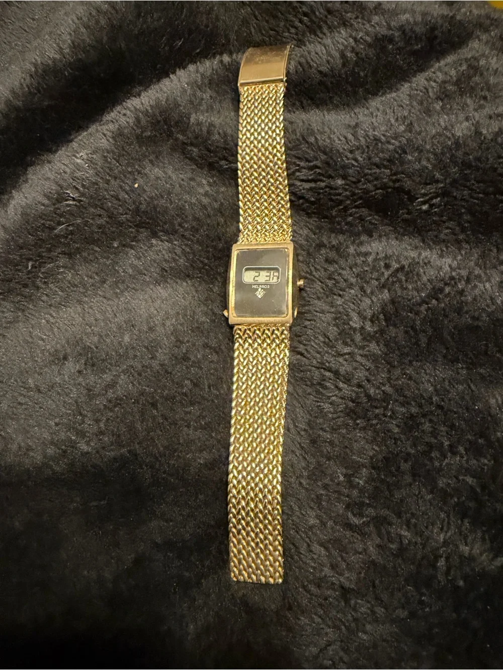Helbros Gold-Tone Digital Women’s Watch with Black Dial